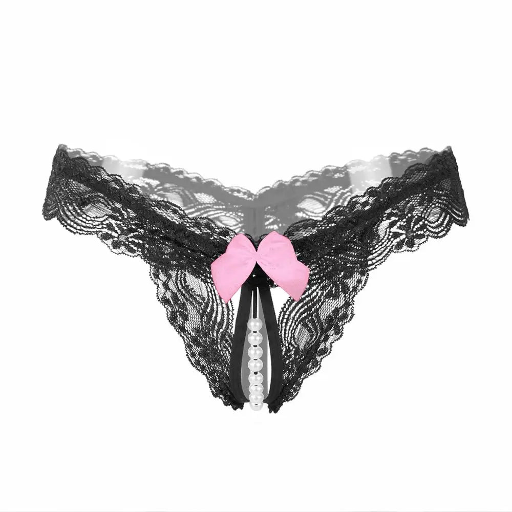 Lace lingerie sets for evening date night-Crotchless Lace Pearl G-string - Sexy Open Panties Lace lingerie sets for evening date night-Crotchless Lace Pearl G-string - Sexy Open Panties