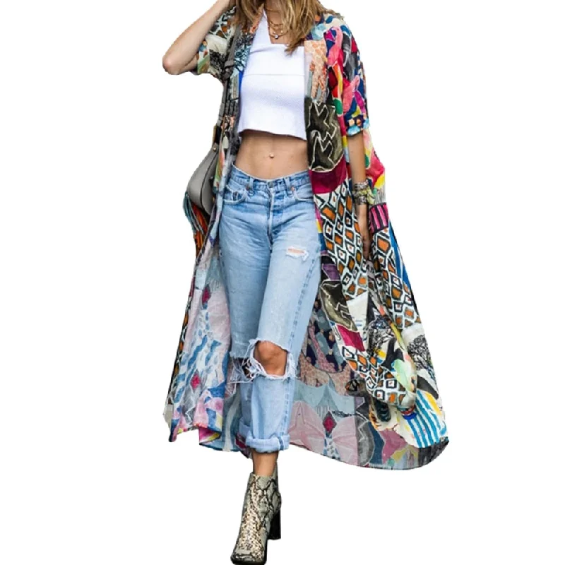 Women's robes for after bath wear-Bohemian Printed Cotton Kimono