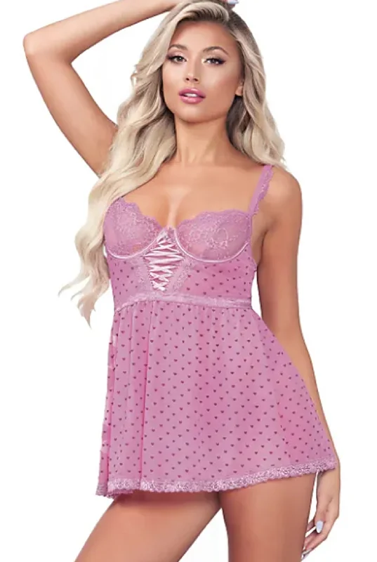 Sexy dress for making a statement-Mesh and Lace Babydoll Set