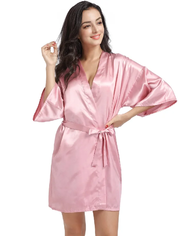 Comfortable robes for lounging at home-Satin short robe with belt