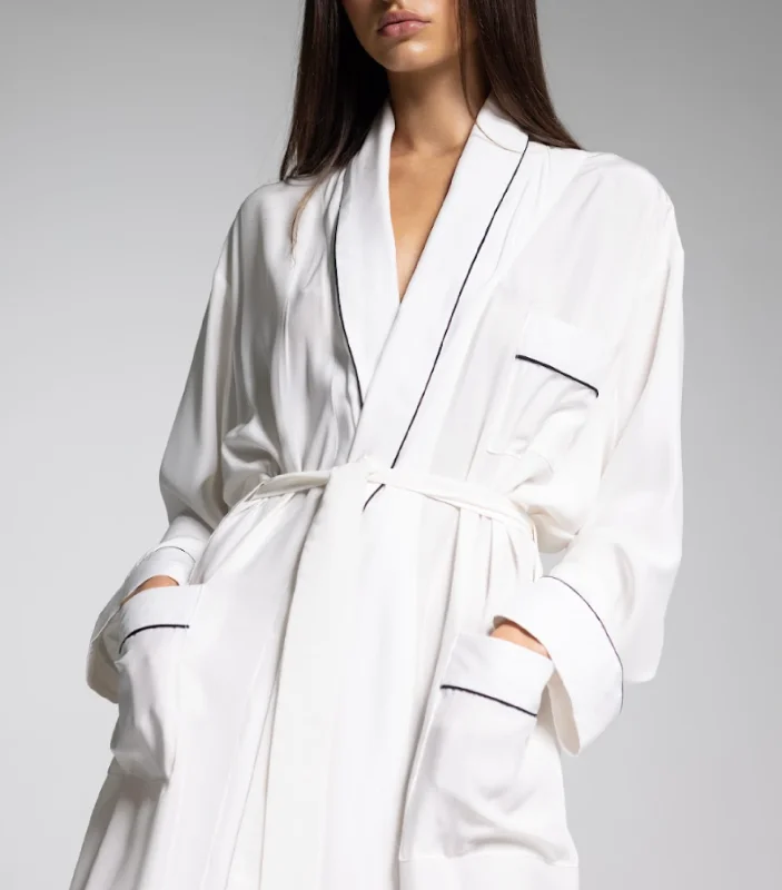 Stylish robes for women with stylish details-ROBE - White with Black Piping