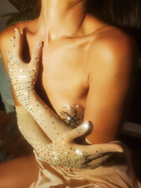 Nipple covers for strapless outfits-Crystallized Opera Gloves