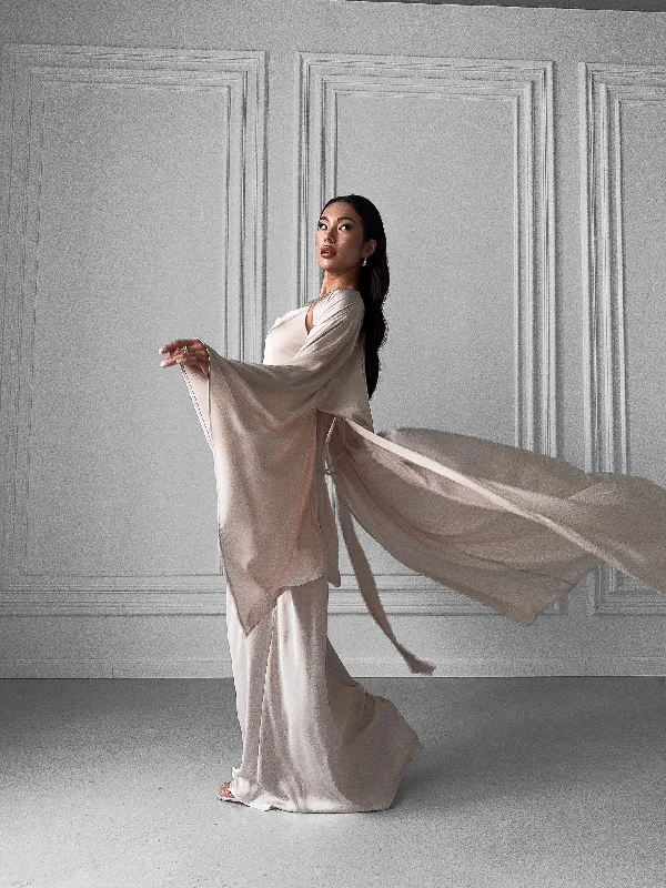 Cozy women's robes for relaxation-Silky Set (Kimono Robe plus Nightgown)