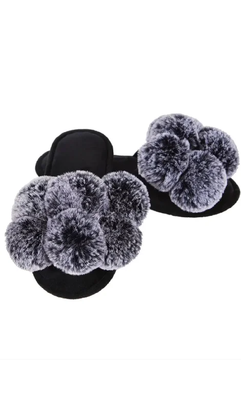 Nipple covers for no-show effect in clothes-Luxe Pompom Open Toe Plush Slippers