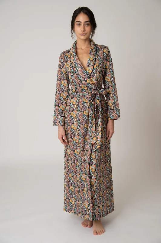 Soft women's robes for home-Matador Robe - Black Citronella Vine