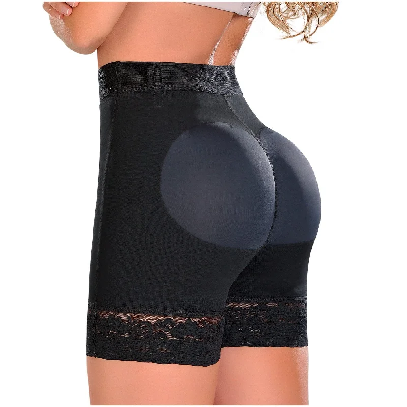 Padded bum shaper for feminine silhouette-High Waisted Design Thigh Slimmer Shorts