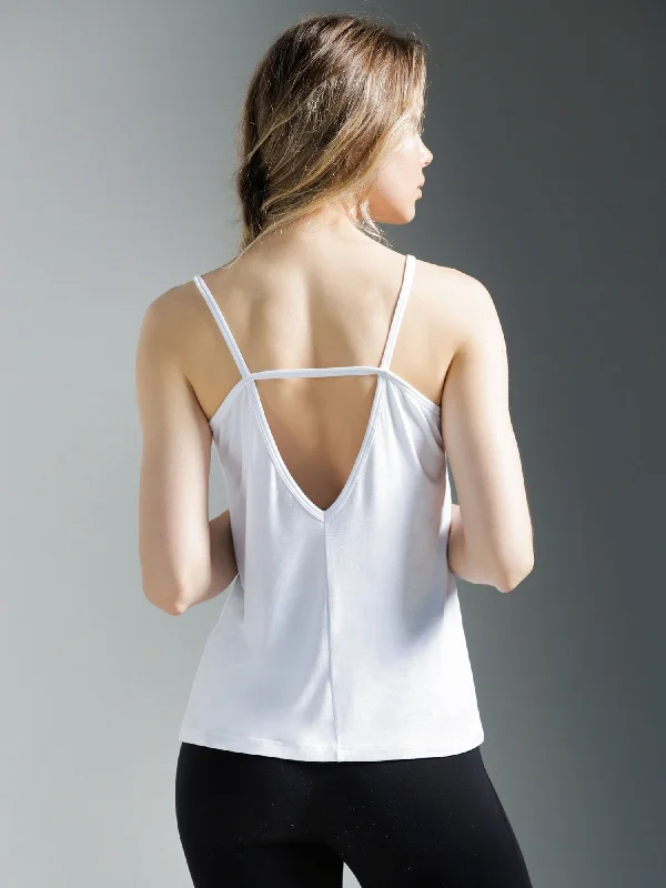 longline tanks for tucking in-V BACK SINGLET, WHITE MODAL