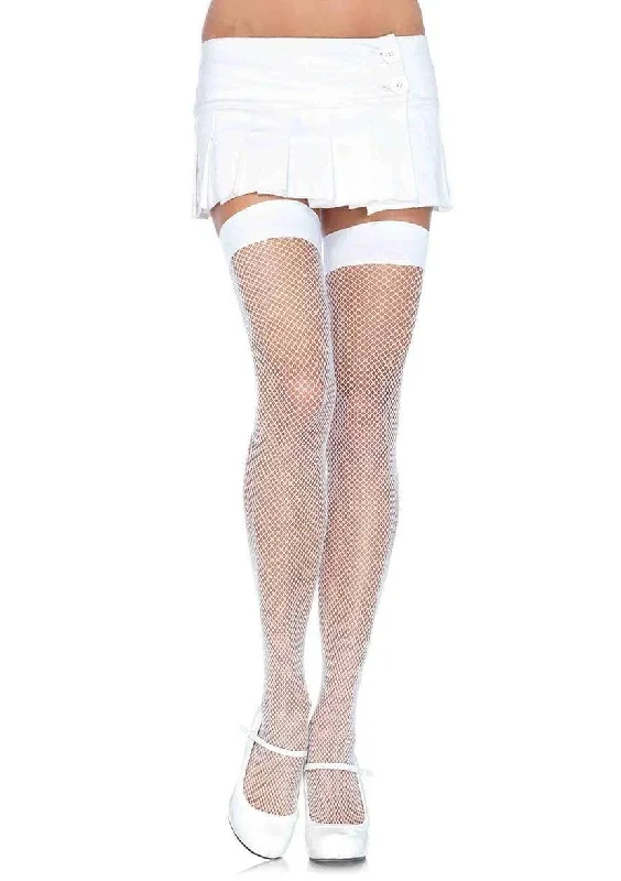 Nipple covers for extra smoothness-White Thigh High Fishnet