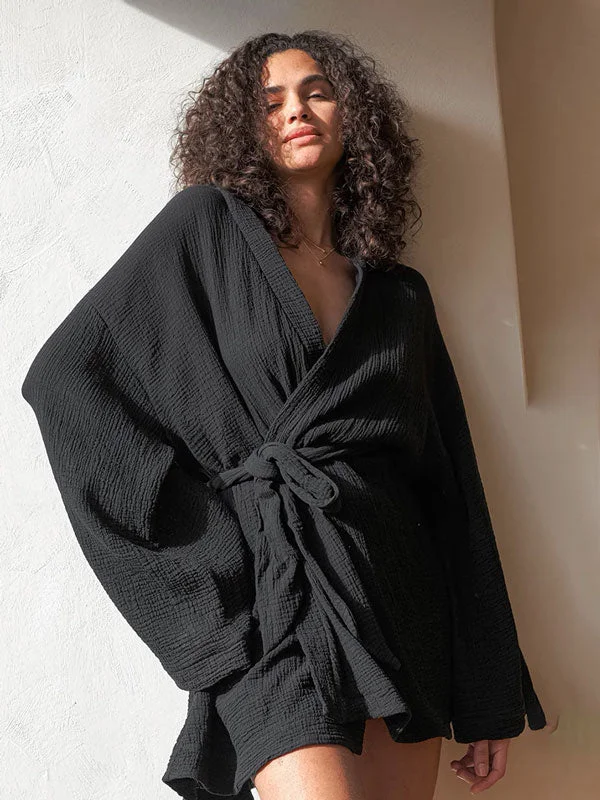 Elegant women's robes for sleep-Robe de Chambre Femme Kimono Ceinturée "Refuge Douillet"