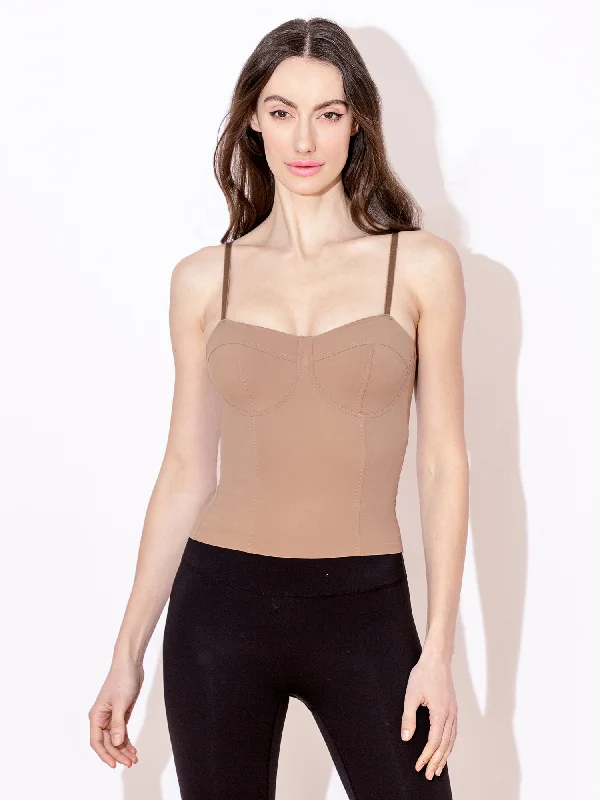 plus size lace camisoles under $20-CORSET TANK TOP, COFFEE