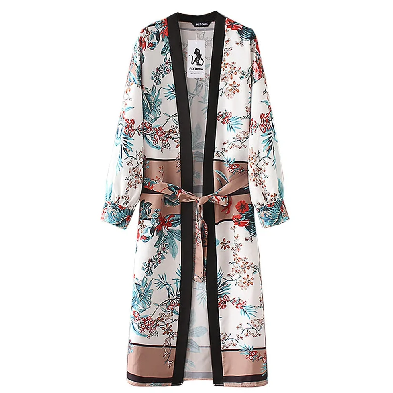 Women's robes with stylish looks for relaxing-Golden Belt Kimono
