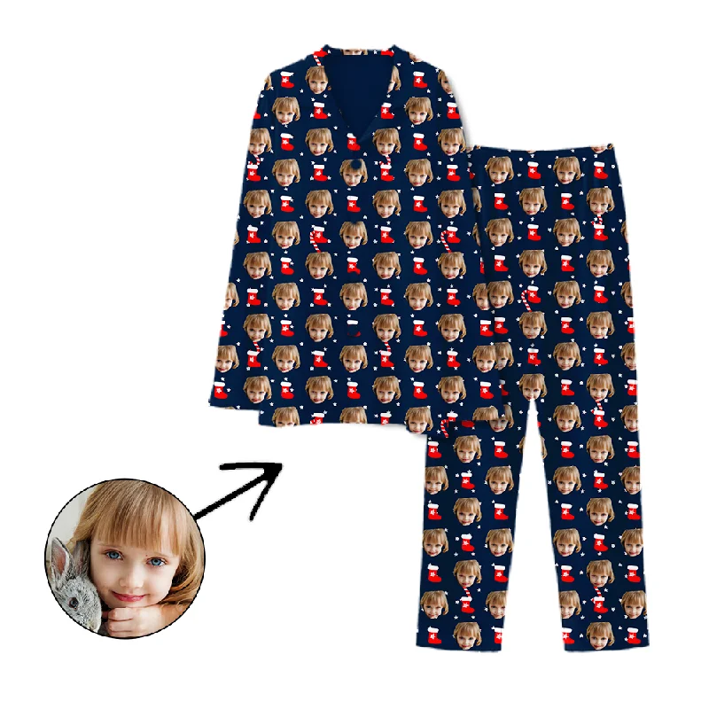 Trendy matching mother and kid same suit for events-Personalised Pyjamas Christmas Socks And Stars