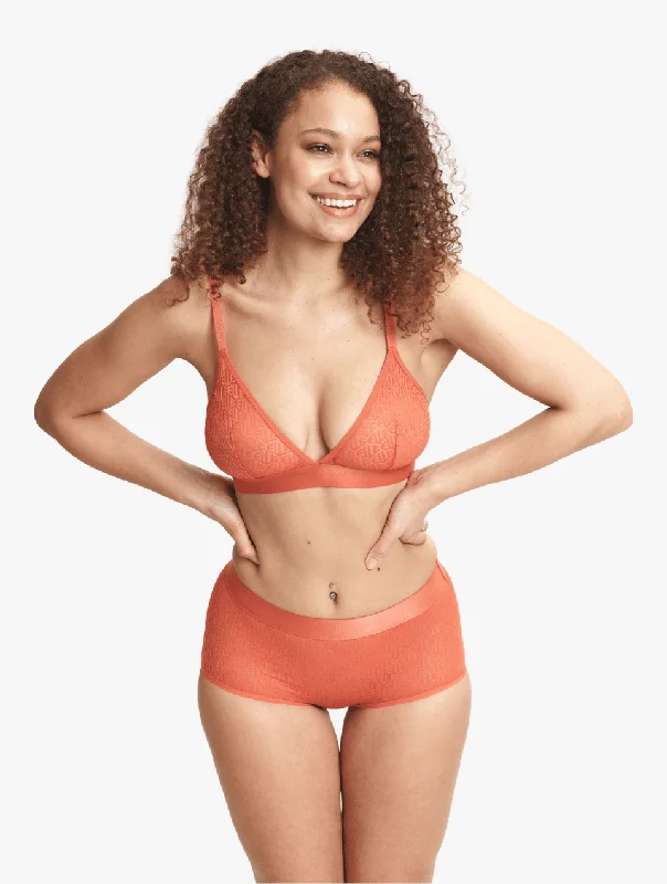 Women's panties for tummy shaping-ELLE Icon Lace High Waisted Brief - Orange