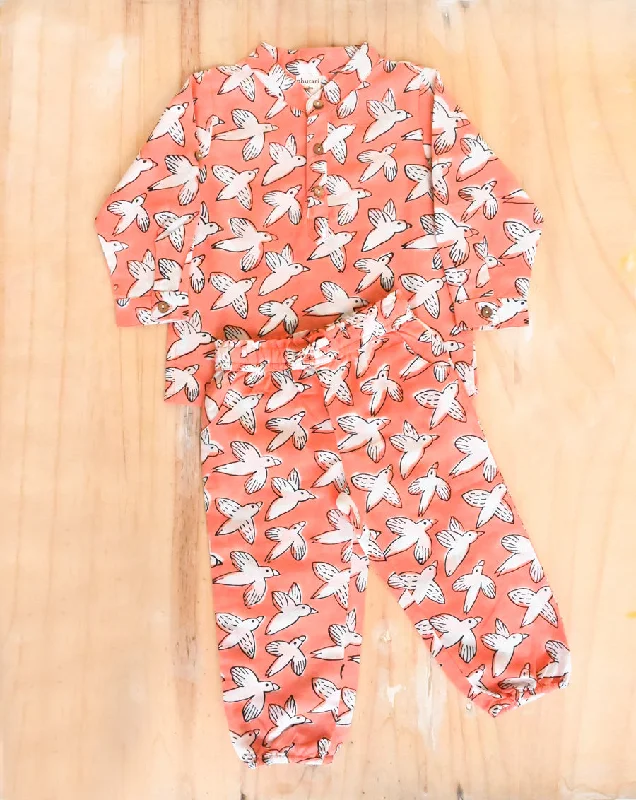 Elegant mother and kid same suit for special events-Chidiya Udd Cotton Kurta Pyjama Set for Kids