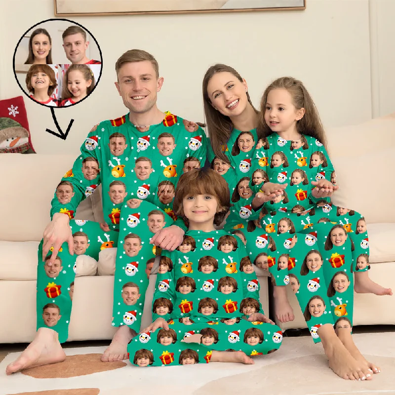 Comfortable matching mother and kid same suit for any day-Custom Photo Pajamas Family Matching Set Christmas Matching Sleepwear Personalized Pajamas LoveLY Snowman And Gift