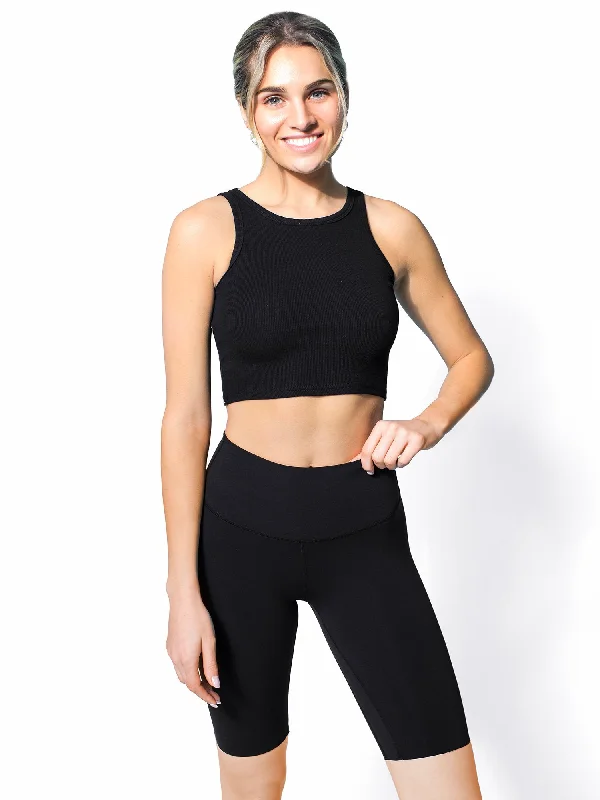 floral camisoles spring collection-RIBBED COTTON SINGLET, BLACK