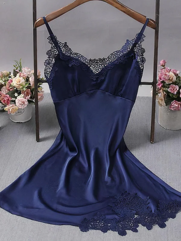 Stylish women's sexy nightwear with adjustable straps-Nuisette en Satin Push Up pour Femme "Bleu Marine"