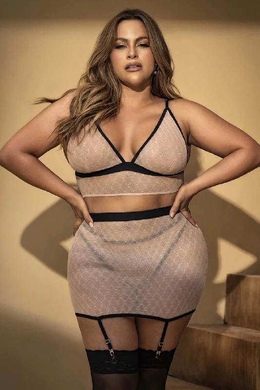 Sexy lingerie for evening wear-Mapale 8776X Three Piece Set Color Nude-Black