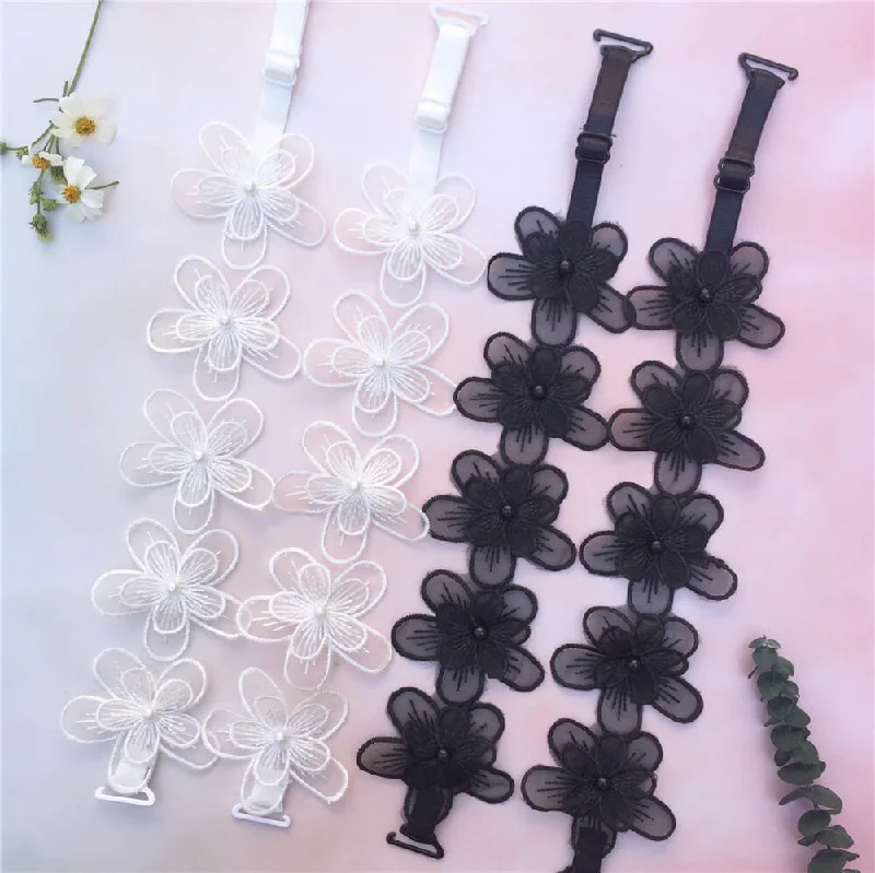 Nipple covers for wearing with dresses-Flower Lace Bra Strap