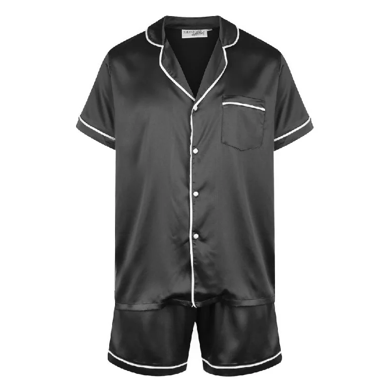 Elegant mother and kid same suit for special events-Men's Satin Personalised Pyjama Set - Short Sleeve Black/White Elegant mother and kid same suit for special events-Men's Satin Personalised Pyjama Set - Short Sleeve Black/White