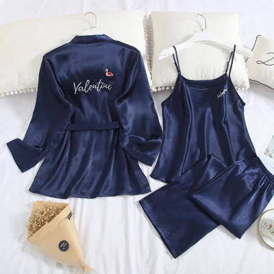 Cozy women's robes with warm fleece-Valentine Satin long sleeve pajama set