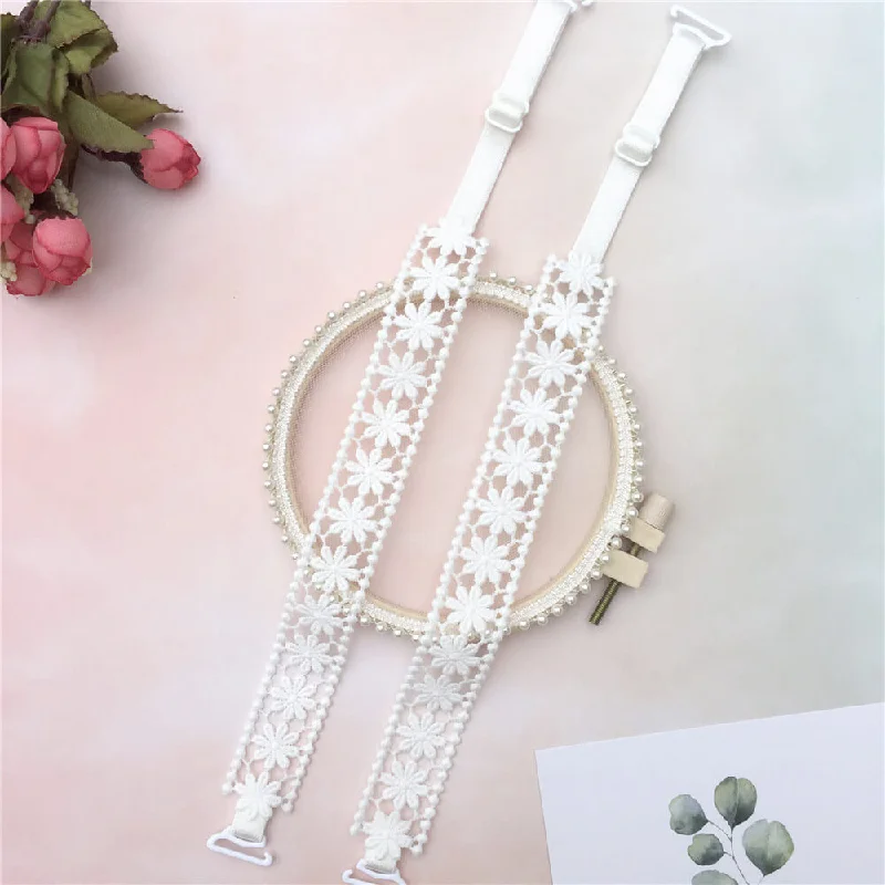 Nipple covers for helping with sheer garments-White Flower Bra Strap