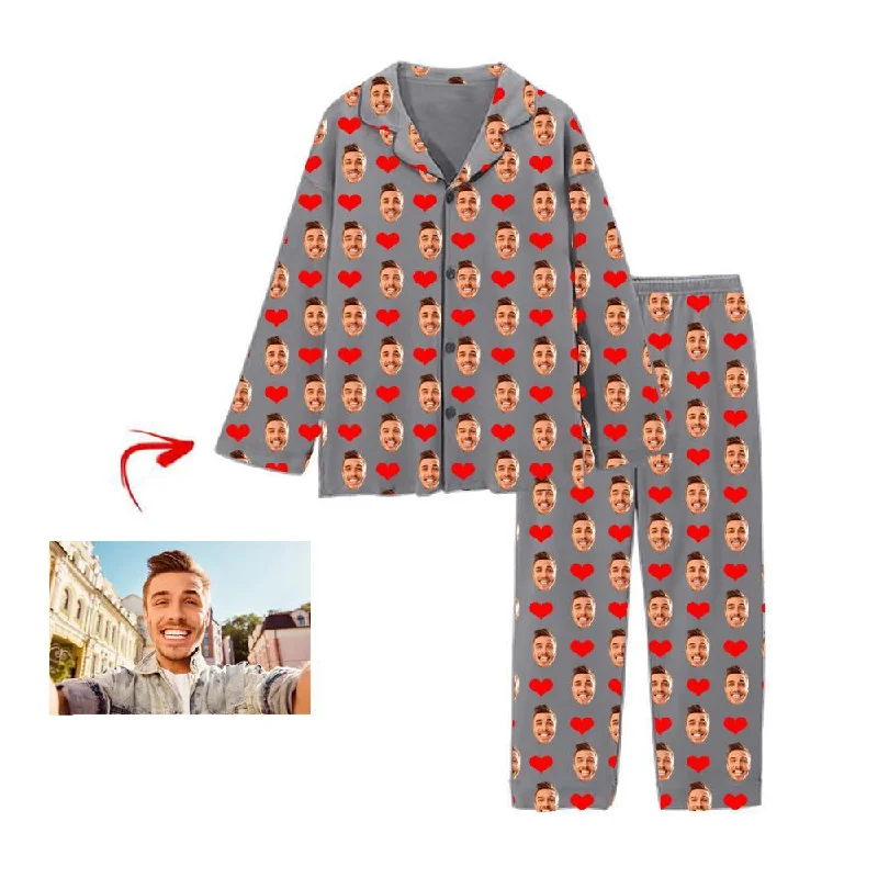 Comfortable matching suits for mothers and kids-Personalised Pyjamas Heart I Love My Husband Grey Comfortable matching suits for mothers and kids-Personalised Pyjamas Heart I Love My Husband Grey