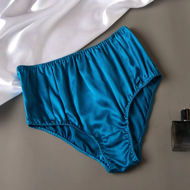 Women's cotton panties with stretch fabric-Turquoise Pure Mulberry Silk French Cut Panties | High Waist | 22 Momme | Float Collection Women's cotton panties with stretch fabric-Turquoise Pure Mulberry Silk French Cut Panties | High Waist | 22 Momme | Float Collection