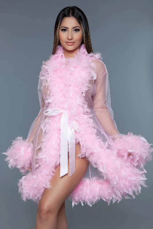 Soft cotton robes with delicate trim details-Geovan Sexy Lux Robe Pink