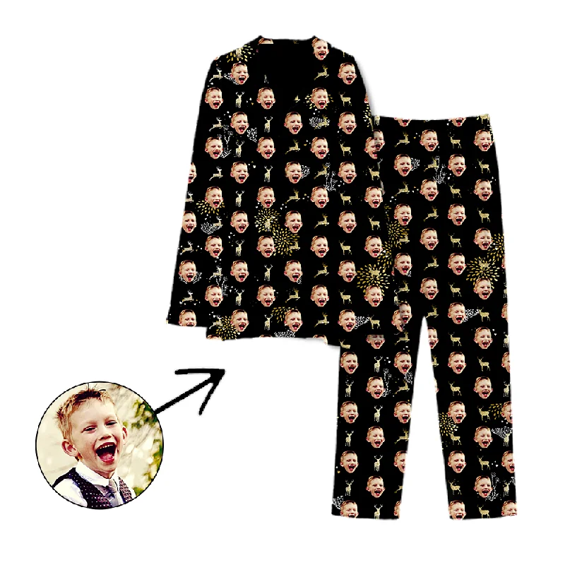 Matching mother and kid same suit for summer vacations-Personalised Pyjamas Reindeer And Fireworks