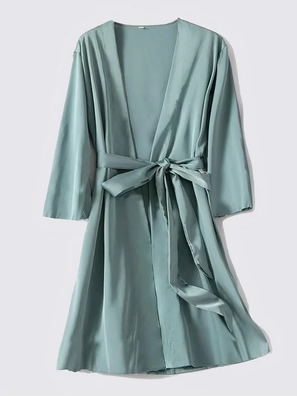 Soft cotton robes with comfortable fit-Robe de Chambre en Satin pour Femme "Kimono Bleu Ciel"