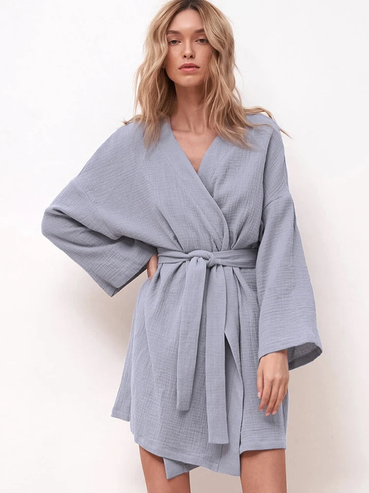 Comfortable women's robes for warm evenings-Robe de Chambre pour Femme en coton "Douceur Matinale"