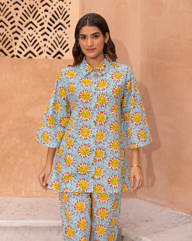 Matching mother and kid same suit with charming designs-SunBurn Chill Jams - Soft Cotton Shirt & Pyjama Set