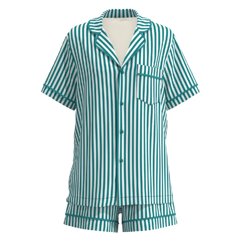 Mother and kid same suit for spring celebrations-Men's Satin Personalised Pyjama Set - Green/White Stripes