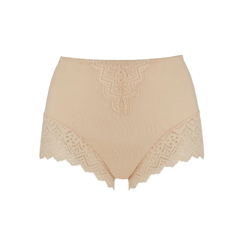 Women's panties with high-rise waist for extra tummy control-Grace - Peach Silk & Organic Cotton Lace Boxer Women's panties with high-rise waist for extra tummy control-Grace - Peach Silk & Organic Cotton Lace Boxer