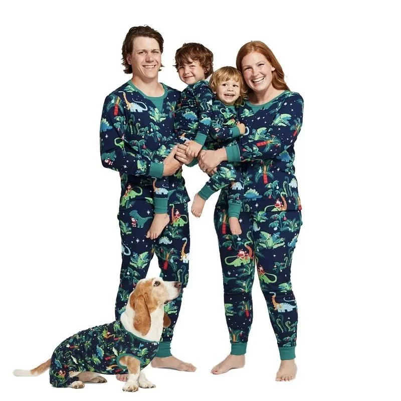 Matching mother and kid same suit for trips to the zoo-Dinosaur Christmas Family Pajamas