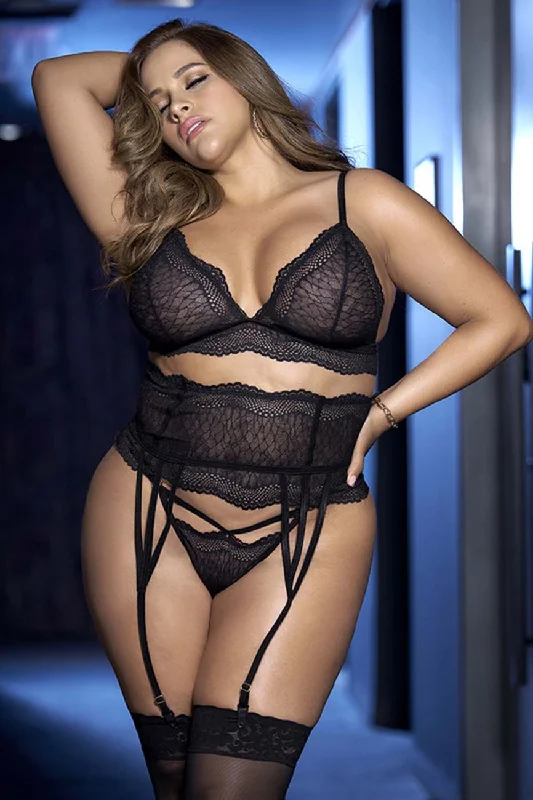 Sexy lingerie for creating hourglass figure-Mapale 8682X Three Piece Set Color Black