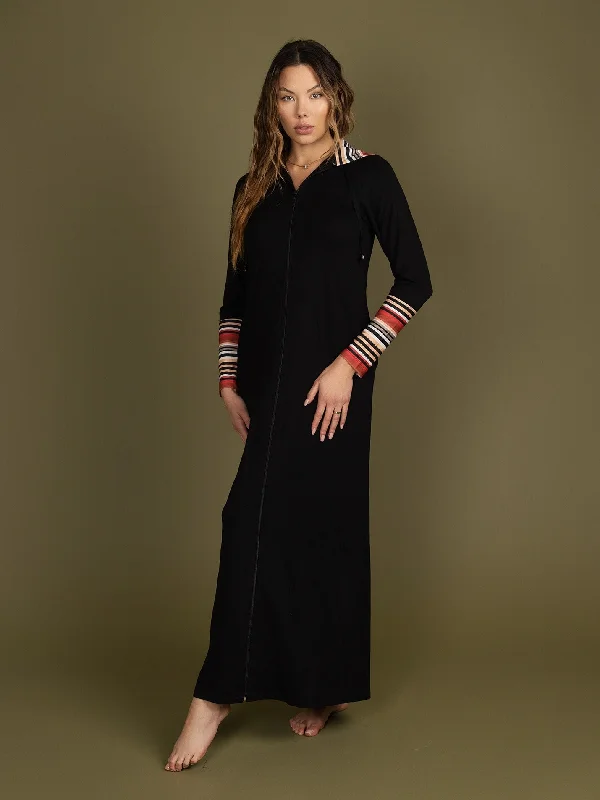 Elegant satin robes for a stylish look-Striped Trim Morning Robe