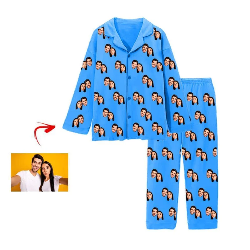 Matching mother and kid same suit with bright colors-Personalised Pyjamas Happy You And Me Blue Matching mother and kid same suit with bright colors-Personalised Pyjamas Happy You And Me Blue