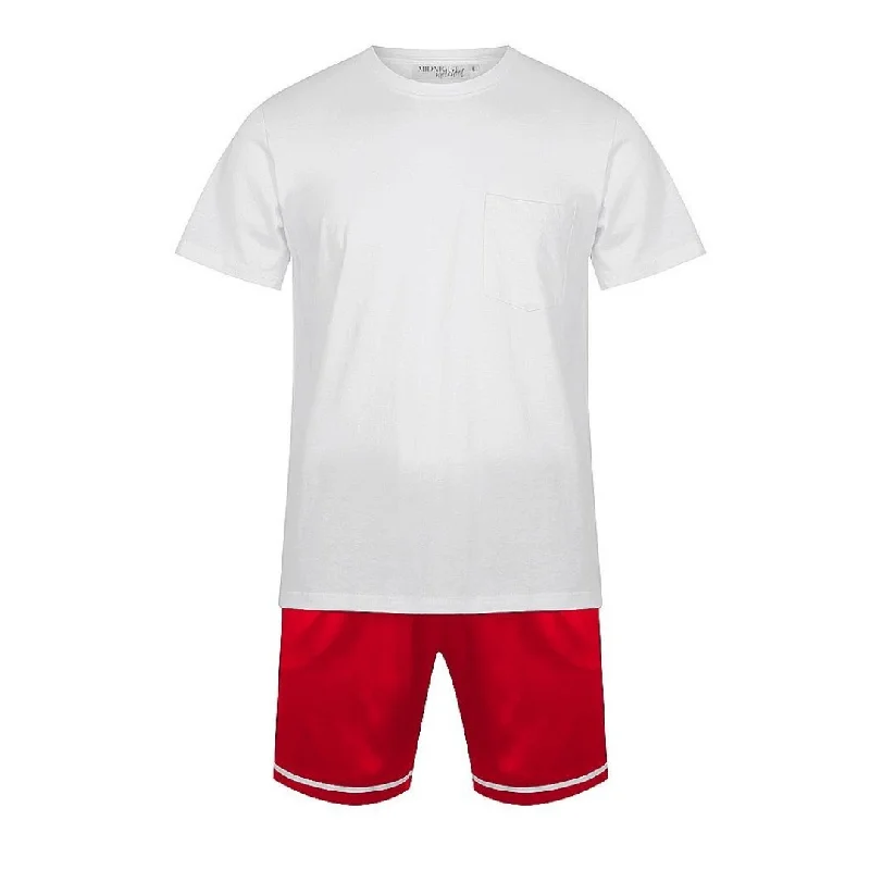 Fashionable matching mother and kid same suit for outings-Men's Satin Personalised Pyjama Set - Cotton Shirt with Red Shorts Fashionable matching mother and kid same suit for outings-Men's Satin Personalised Pyjama Set - Cotton Shirt with Red Shorts