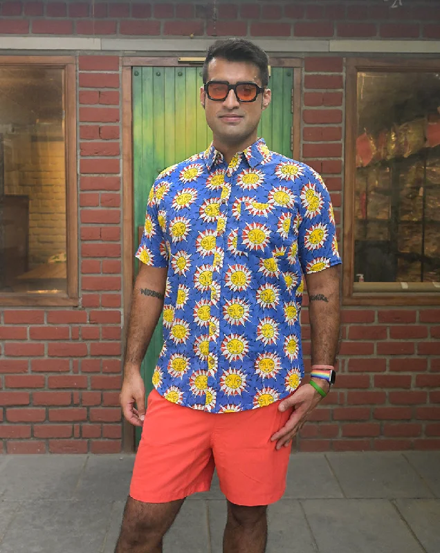 Mother and kid same suit for family outings-Sunburn Cotton Men's Half Sleeves Shirt