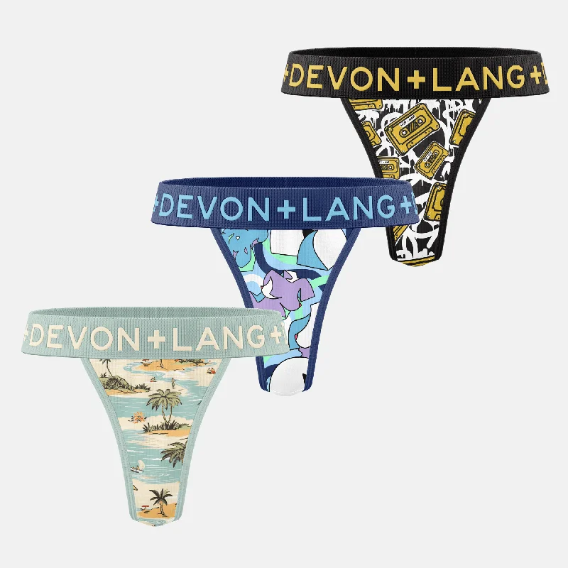 Lace-trimmed women's panties for a chic look-Bria V-Thong - Multi-Packs - Island/Femme/Cassette