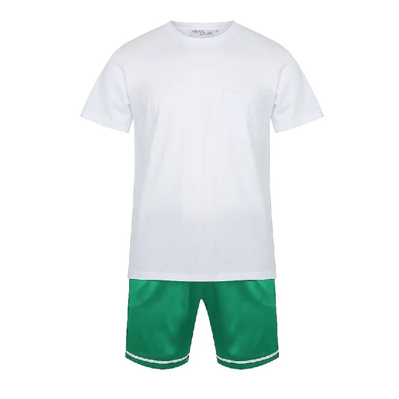Mother and kid same suit with trendy patterns-Men's Satin Personalised Pyjama Set - Cotton Shirt with Emerald Green Shorts Mother and kid same suit with trendy patterns-Men's Satin Personalised Pyjama Set - Cotton Shirt with Emerald Green Shorts