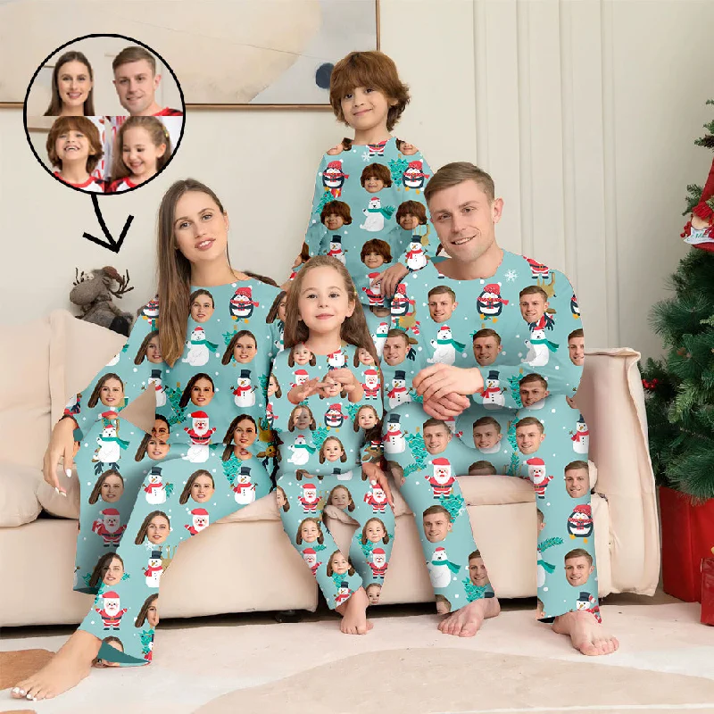 Mother and kid same suit for family outings-Custom Photo Pajamas Family Matching Set Christmas Matching Sleepwear Personalized Pajamas Bear And Penguin