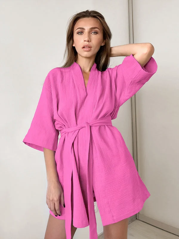 Elegant satin women's robes for sleep-Robe de Chambre Femme en Coton "Rose"