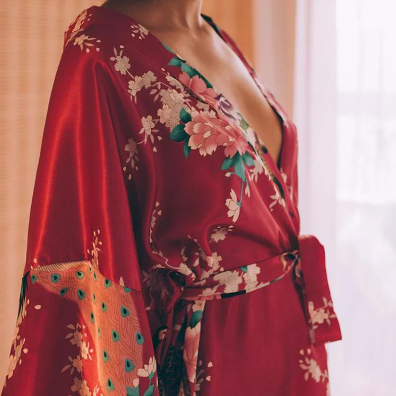 Soft cotton robes with comfortable fit-Intimate Kimono Bath gown