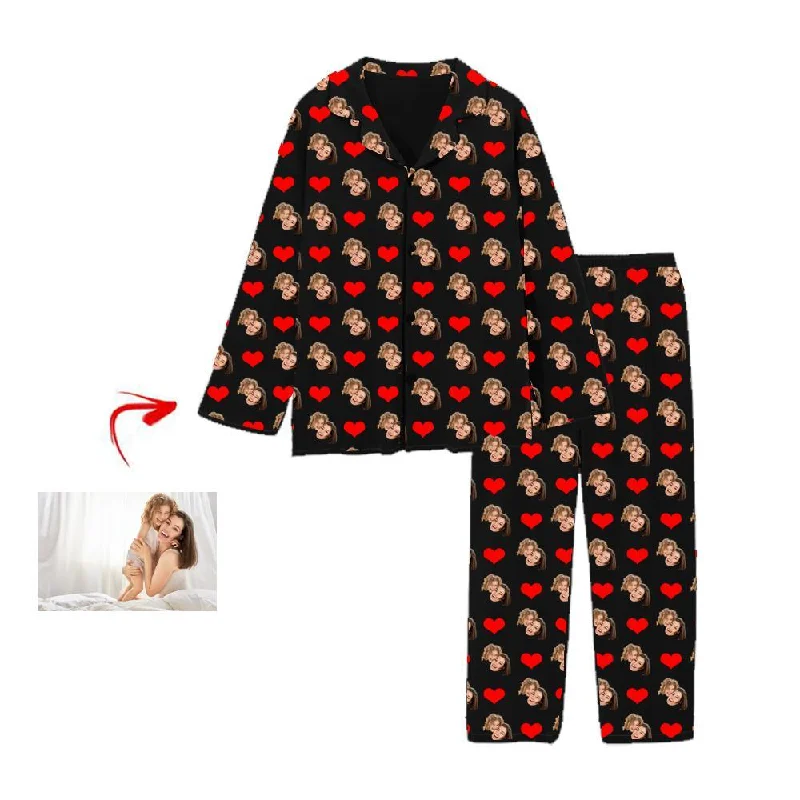 Unique matching outfits for mother and kid same suit-Personalised Pyjamas Heart Happy Mother's Day Black Unique matching outfits for mother and kid same suit-Personalised Pyjamas Heart Happy Mother's Day Black
