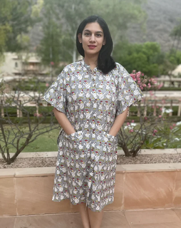 Trendy matching mother and kid same suit for stylish fun-Kuk-Doo-Koo Hand Block Printed Cotton Midi Kaftan Shirt
