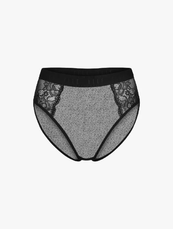 Women's panties with compression fit-ELLE 24/7 Lace High Waisted Brief - Black Beauty