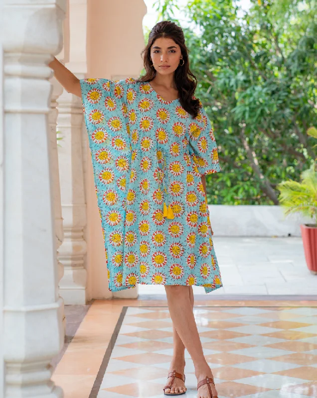 Matching mother and kid same suit for weekends away-SunBurn Hand Block Printed Cotton Midi Kaftan